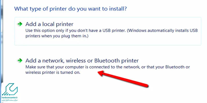 انتخاب گزینه Add a network printers, wireless, or Bluetooth