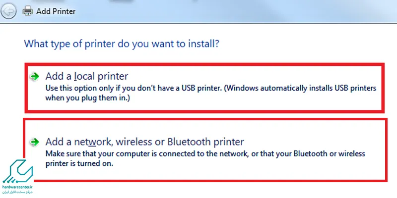 گزینه Add a local printer
