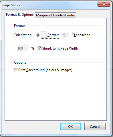 تنظیمات page setup در فایرفاکس